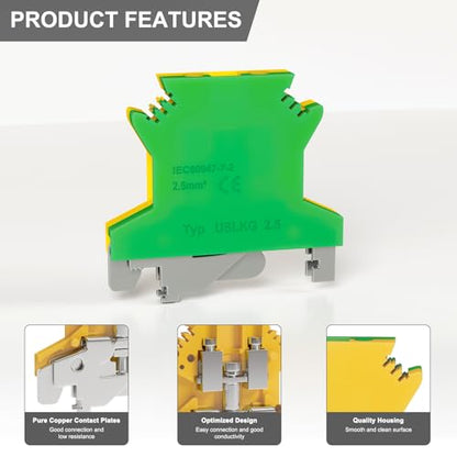 10Pcs USLKG2.5 Ground Circuit Connection Terminal Block, 2.5 mm²AWG - color: Green & Yellow, size: 10 Pcs