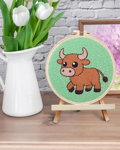 ERKOON Punch Needle Kit Beginners Adults, Zodiac Easy Embroidery Set for Starter Art Craft, Needling Punching Project with Patterns, Tools, Yarns, Hoop, Instruction (Taurus) - color: Taurus