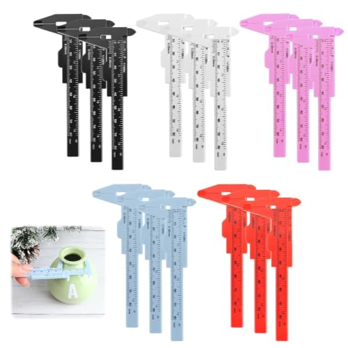 15 Pcs Plastic Vernier Caliper, 80mm/3.15" Eyebrow Measuring Tool, Mini Sliding Ruler Caliper Gauge for Students DIY Crafts School Office Tattoo Eyebrow Artists Use (5 Color, 0-3.15"/0-80mm) - color: 5 colour(15pcs)