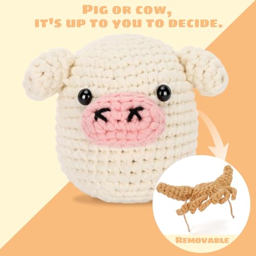 CrochetBox Pig and Highland Cow Crochet Kit for Beginners, Adults and Teen - color: 2 PCS Pig and Highland Cow