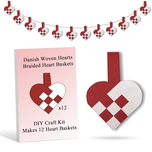 12 DIY Danish Heart Baskets. Precut and Ready to Use, No Tools Needed. Traditional Weaving Paper Craft to Make Julehjerter. Great Home and Classroom Decorations (Red/White Kit) - color: 3x3 Diy Kit