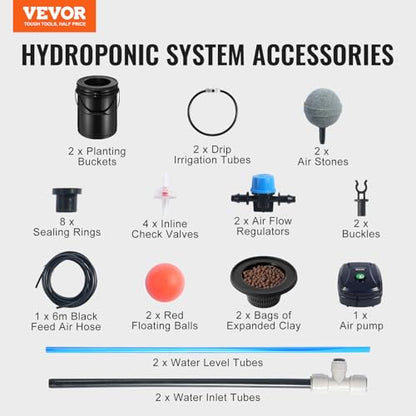 VEVOR DWC Hydroponics Grow System, Hydroponic Growing System with Top Drip Kit, Deep Water Culture 5-Gallon 2 Buckets, with Air Pump, Air Stones and Water Level Device for Leafy Vegetables - style: 2 Buckets+Top Drip Kit