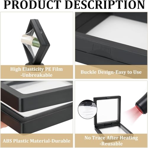 3D Floating Display Case, Transparent Film Jewely Storage Box, Black Challenge Coin Display Holder Stand for Antique Challenge Coins Medals Jewelry Shells Gems Minerals Rocks Specimen Pins (18Pcs) - color: 18pcs