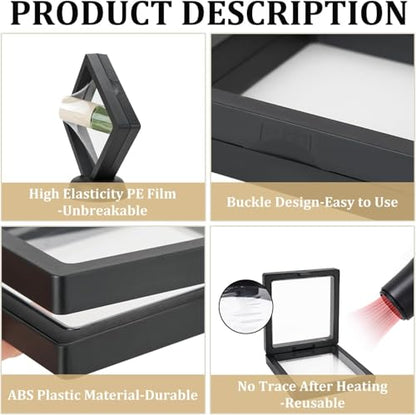 3D Floating Display Case, Transparent Film Jewely Storage Box, Black Challenge Coin Display Holder Stand for Antique Challenge Coins Medals Jewelry Shells Gems Minerals Rocks Specimen Pins (18Pcs) - color: 18pcs