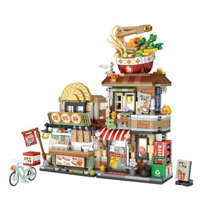 Oichy Street View Building Blocks Openable Noodle Shop Model Kit 870 PCS DIY Construction Bricks Sets Creative Noodle Architecture Collection Mini Building Blocks Mini City for Adults - color: Noodle Shop