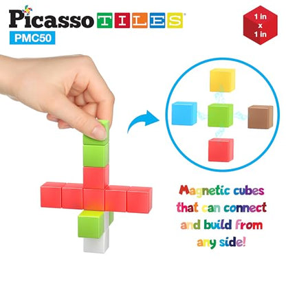 PicassoTiles Kids Pixel 1” Magnetic Puzzle Cube Mix & Match with Free Ideabook Sensory Toys STEAM Learning Building Block Magnets Construction Toy Set Stacking Magnet Creative Kit - style: 50pc