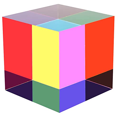 CMY Colorful Cube, 3.93 inch (100mm) Acrylic Mixing Color Cube Prism for Physics Education Learning and Office Desktop Decor, Scientific Toys and Gifts for Kids - size: 100mm