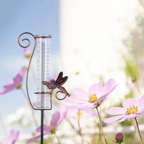 Dragonfly Rain Gauge Outdoor with 7 Inch Glass Tube - color: Dragonfly