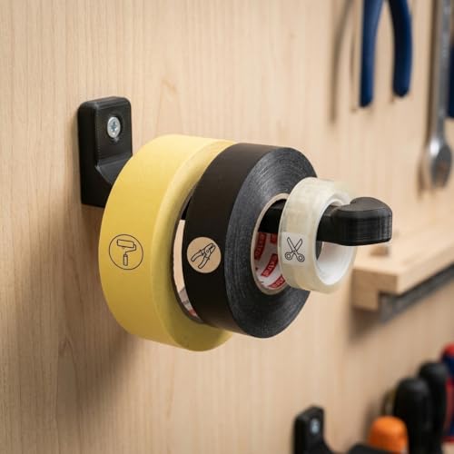 7 Pack Heavy Duty Wall Mount Tape Dispenser Rack with Cutter, Multipurpose Hanging Organizer for Washi Tape Craft Room Garage (Black)