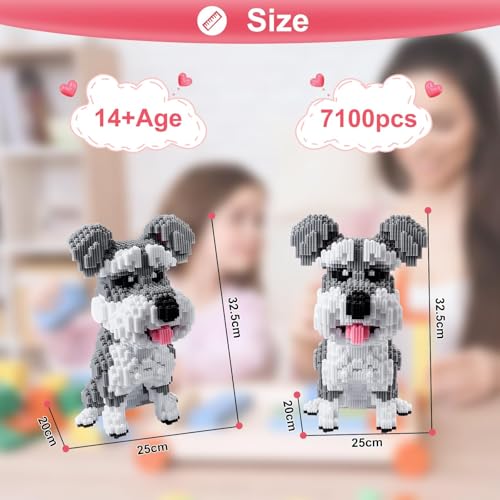 Schnauzer Dog 7100 Piece Micro Building Blocks Set for Teens & Adults Advanced 3D Construction Kit, STEM Fine-Motor Skill Toy, Birthday &, Family Indoor Creative Play - color: Schnauzer Dog