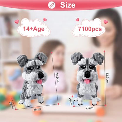 Schnauzer Dog 7100 Piece Micro Building Blocks Set for Teens & Adults Advanced 3D Construction Kit, STEM Fine-Motor Skill Toy, Birthday &, Family Indoor Creative Play - color: Schnauzer Dog