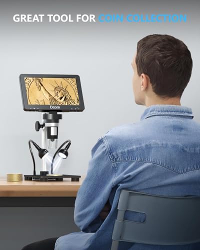 7'' Digital Microscope 1200X, 12MP 1080P Photo/Video Microscope for Adults Soldering Coins,Metal Stand,Wired Remote,10 LED Fill Lights,PC View,Windows/Mac - Black - color: Black