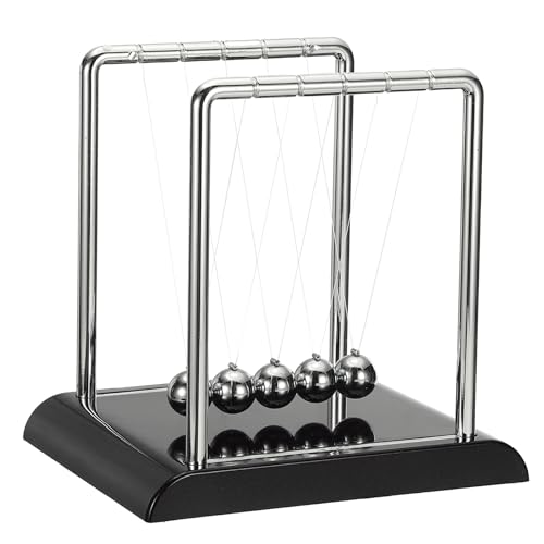 PATIKIL Newtons Cradle, Newton's Cradle Pendulum 5 Balance Balls Desk Toys Gravity Ball Cool Funny for Physics Toys Adults Science Men Office Desk Decor Home Gift, Black, L - color: Black, size: Large