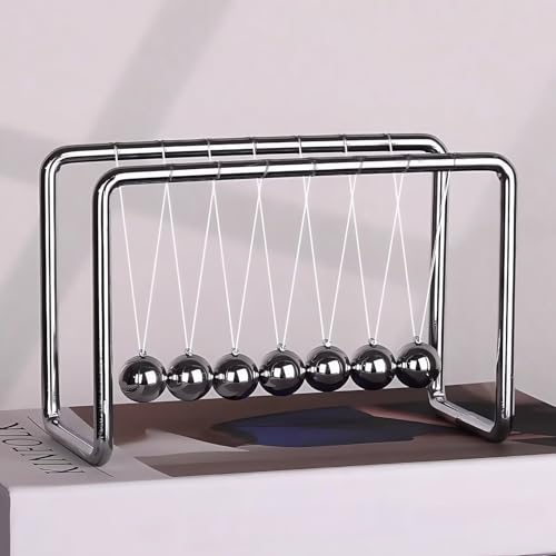 Newtons Cradle Pendulum with 7 Balls, Metal Frame Swing Newton Balance Ball, 30+ Sec Swingtime, Educational Desktop Decoration, Fun Science Physics Desk Ornament, 7.08" x 3.54" x 5.11"