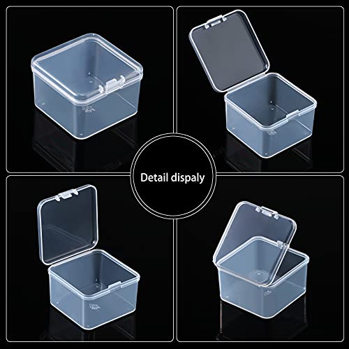 SATINIOR 48 Packs Clear Small Plastic Containers Transparent Storage Box with Hinged Lid for Small Items Crafts Jewelry (2 x 2 x 1.4 Inches) - size: 2 x 2 x 1.4 in