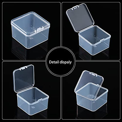 SATINIOR 48 Packs Clear Small Plastic Containers Transparent Storage Box with Hinged Lid for Small Items Crafts Jewelry (2 x 2 x 1.4 Inches) - size: 2 x 2 x 1.4 in