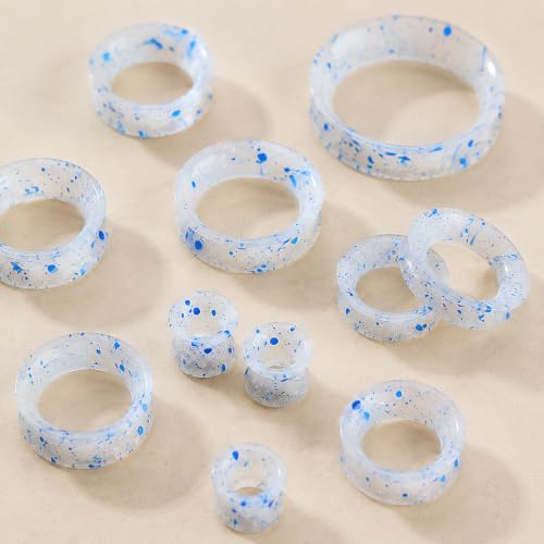 Oyaface 20 PCS Piercing Tunnel Set Soft/Hard Silicone Flesh Ear Plugs 2g-25mm Flexible Ear Stretching Gauge Expander - color: White&Blue(thin)