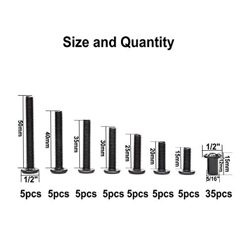 Black M6 Hex Drive Socket Cap Bolts Kit, binifiMux 35-Set Allen Head Countsunk Furniture Crib Bolts Nuts Kit, M6x15mm/ 20mm/ 25mm/ 30mm/ 35mm/ 40mm/ 50mm - size: 15mm/20mm/25mm/30mm/35mm/40mm/50mm 70pcs