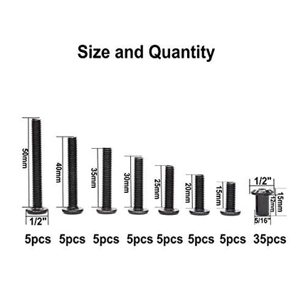 Black M6 Hex Drive Socket Cap Bolts Kit, binifiMux 35-Set Allen Head Countsunk Furniture Crib Bolts Nuts Kit, M6x15mm/ 20mm/ 25mm/ 30mm/ 35mm/ 40mm/ 50mm - size: 15mm/20mm/25mm/30mm/35mm/40mm/50mm 70pcs
