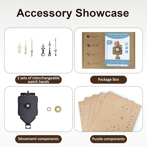 3D Wooden Puzzle Squirrel Clock Mechanical DIY Model Kit with Pendulum Forest Animal Gear Desk Clock Mushroom Decor Challenging Craft Gift for Adults Men Women