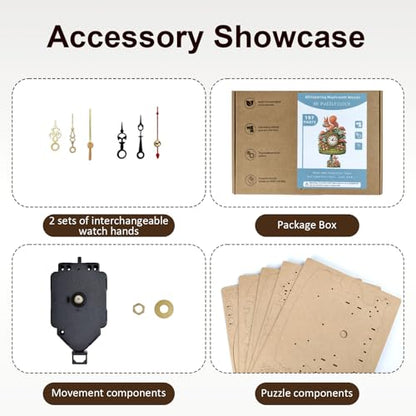 3D Wooden Puzzle Squirrel Clock Mechanical DIY Model Kit with Pendulum Forest Animal Gear Desk Clock Mushroom Decor Challenging Craft Gift for Adults Men Women