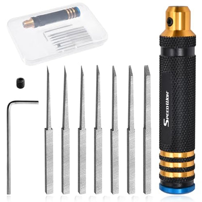 SPEEDWOX Model Scriber Chisel Model Scriber Cutting Tool 7-In-1 Scriberes Kit with 7 Blades (0.1/0.2/0.4/0.6/0.8/1.0/2.0mm) Tungsten steel Blades for Modeling Hobby, Car and Airplane Kits, Bonsai