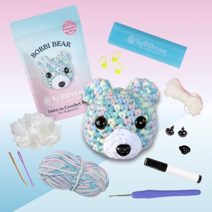 KelliDream Magic Circle Tool Inclusive Learn to Crochet Kit for Beginners; Step-by-Step Video Tutorials; All Supplies to Make Cute Amigurumi (Bear) - color: Bear