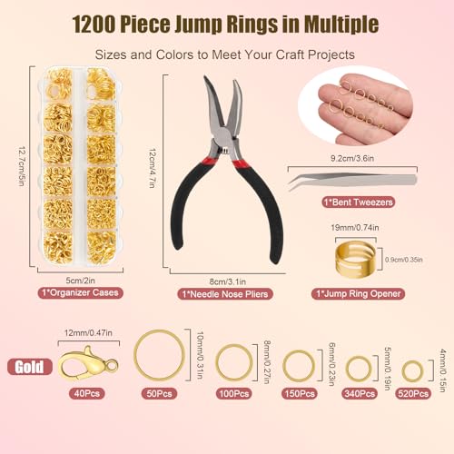 Amrules 1200 Pcs Jump Rings, Jewelry Making Kit, Gold - color: Gold