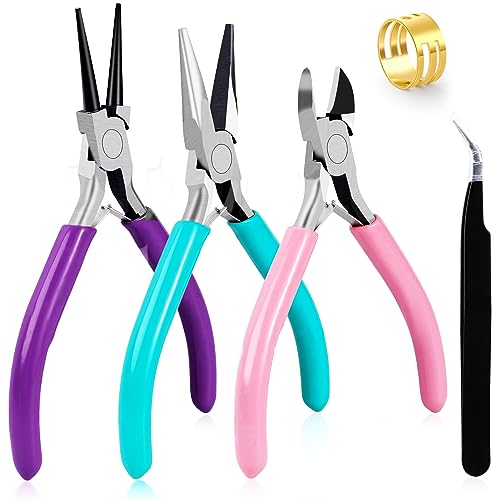 URSKYTOUS 3Pcs Jewelry Pliers Set Jewelry Making Pliers Tools Kit Include Jewelry Making Needle Nose Chain Nose Round Pliers Wire Cutter for Bracelet Beading DIY Craft Jewelry Making Supplies - color: 3pcs Pink Blue Purple