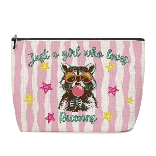 Funny Raccoon Gifts for Girls Makeup Bag Pink Striped Cosmetic Bag - color: Multicolor 1776