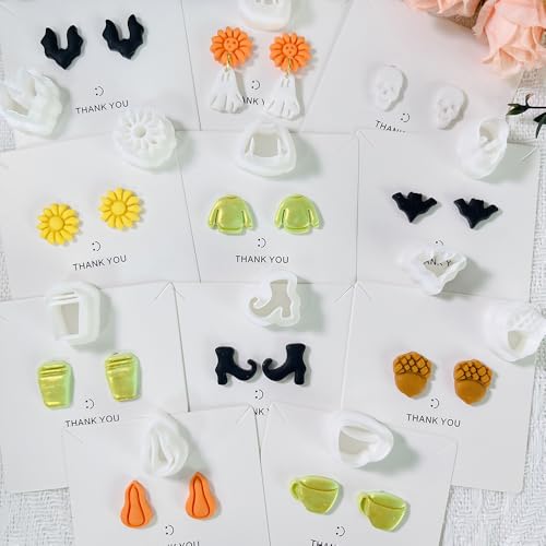 Xaekicr 12PCS Mini Halloween Clay Cutters for Polymer Clay Jewelry – Small Clay Earring Cutters, Fall Pumpkin Coffee Boot Shapes, Polymer Clay Tools & Molds Kit - color: 2F color