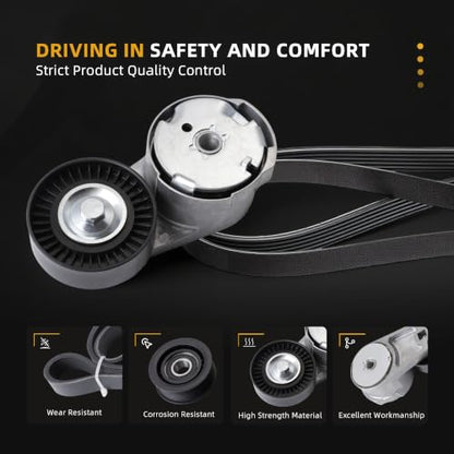 Serpentine Belt Tensioner Idler Pulley Kit #286570 243857 278950 - size: 2014-2022 for Ghibli/Quattroporte