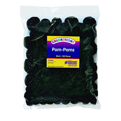 Colorations Black Acrylic Pom Poms, Set of 100, 3 Sizes - color: Black