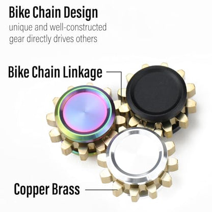 FREELOVE Gear Metal Fidget Spinner Toys for Adults, Small Mini Tiny Pockget Figette, Bike Chain, Copper Brass Hands Gyro, Quiet Silent Cool Cube for Anxiety Men (1 Gear, Black-Brass) - color: 1 Gear Black, style: 1 Gear