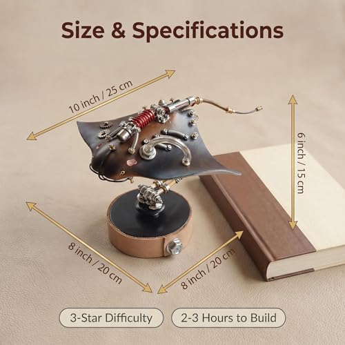 3D Metal Puzzles Model Kits for Adults Steampunk Mechanical Manta Ray 160+ Parts 2-3 Hours Build Screw Assembly Unique Desk Decor Birthday Gift for Father Husband(Stingray) - style: Stingray