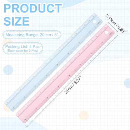PATIKIL Metal Ruler 8 Inch/20cm, 4 Pcs Aluminum Straight Edge Ruler, Dual Scale Measuring Tool with Inch/Centimeter Scales & Hole for Math Office Drawing Engineering Home, Pink/Blue - color: Pink/Blue