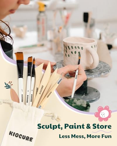 Kiocure Air Dry Clay for Adults, Pottery Tool Kit, DIY Kits for Adults with Air Dry Clay Paint & Varnish, Pottery for Beginners at Home