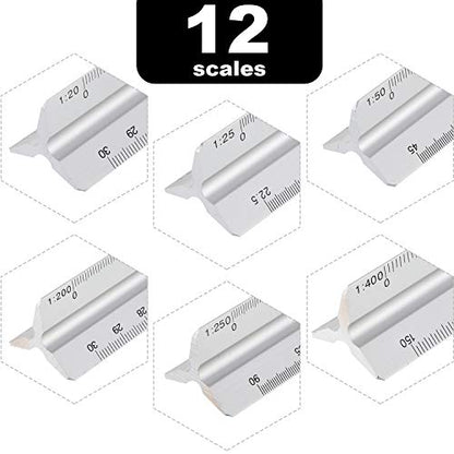6 Pcs Triangular Ruler Set 12 Inch Engineering Scale Aluminum Architect Drafting Ruler Metal Protractor Arquitectura Accessories for Students Draftsman Engineers Metric