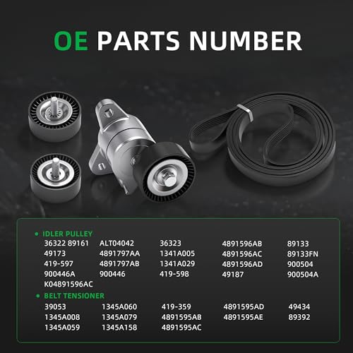 Serpentine Belt Tensioner idler Pulley Kit for Jeep Compass 2008-2017 - size: for Compass /Avenger/Journey 2008-2017