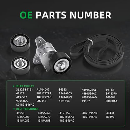 Serpentine Belt Tensioner idler Pulley Kit for Jeep Compass 2008-2017 - size: for Compass /Avenger/Journey 2008-2017