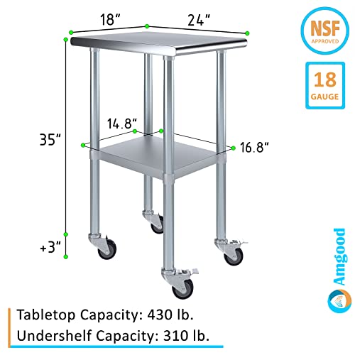 AmGood 24 in. x 18 in. Stainless Steel Work Table with Wheels | Metal Kitchen Food Prep Table | NSF - size: 18 in. Long x 24 in. Deep with Wheels