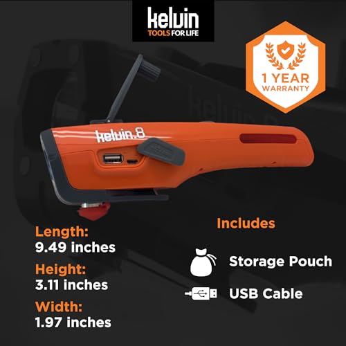 KELVIN 8 Automotive Emergency Tool 8: Power Generator with USB Powerbank, Razor Sharp Seat Belt Cutter, Car Flashlight Emergency Kit, Safety Window Hammer, & 100 db Emergency Siren - Camo - color: Camo