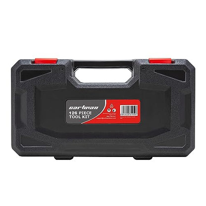 CARTMAN Complete Household Tool Set, Red Hand Kit With Storage Case - color: Dark Red