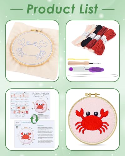 ERKOON Punch Needle Kit Beginners Adults, Zodiac Easy Embroidery Set for Starter Art Craft, Needling Punching Project with Patterns, Tools, Yarns, Hoop, Instruction (Cancer) - color: Cancer