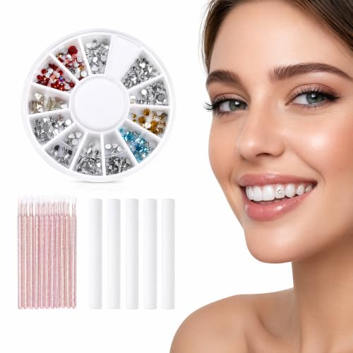 NZUCPZ 120Pcs Tooth Gems Kit DIY Crystal Teeth Jewelry Set Y2K Tooth Gem Starter Kit with Diamonds Gems for Teeth Fashion Dental Accessories Professional Use Gold and Silver Style