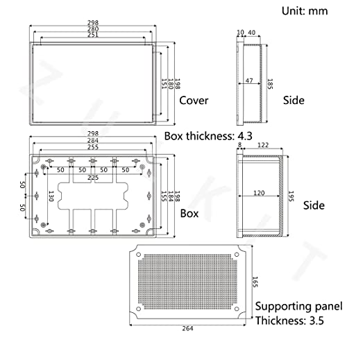 Zulkit Junction Box ABS Plastic Dustproof Waterproof IP65 Electrical Boxes Hinged Shell Outdoor Universal Project Enclosure Grey Clear Transparent Cover (11.8" x 7.9" x 7.1") - size: 11.8" x 7.9" x 7.1"