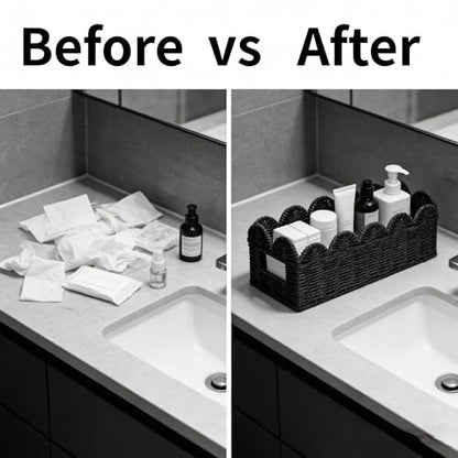 Black Scalloped Basket, Toilet Tank Tray, Back of Toilet - color: Black