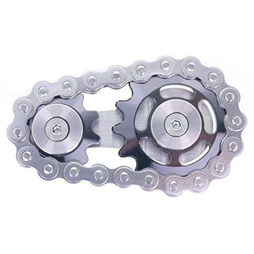 Fidget Spinner, Sprocket Linkage Bike Chain Spinner Design 2 Gears Figity Spin Finger Games, Metal Stainless Steel Durable Mechanics, Premium Figit Toy - Gray - color: Gray