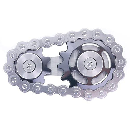 Fidget Spinner, Sprocket Linkage Bike Chain Spinner Design 2 Gears Figity Spin Finger Games, Metal Stainless Steel Durable Mechanics, Premium Figit Toy - Gray - color: Gray