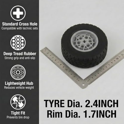 8 PCS Set Technic Wheel Tires, 62x20 Tyre & 43.2x18 Wheel Rim, Compatible with legoes and Major Brand, STEM Learning and Gift for Kids Ages 6 7 8 9 10 11 12+
